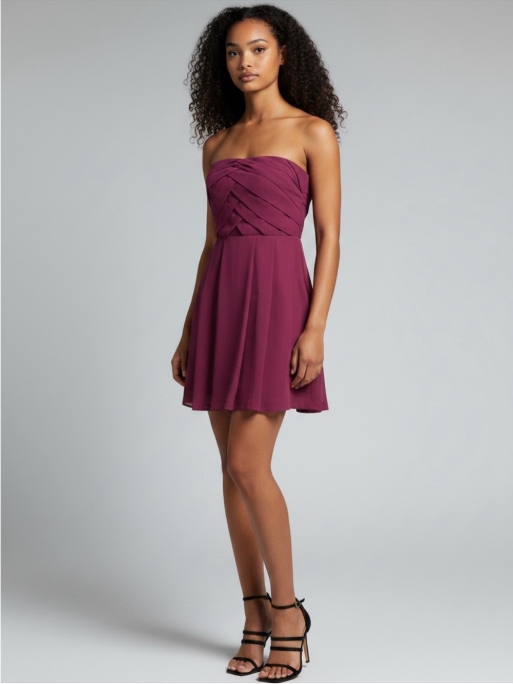 express strapless purple scallop dress 0